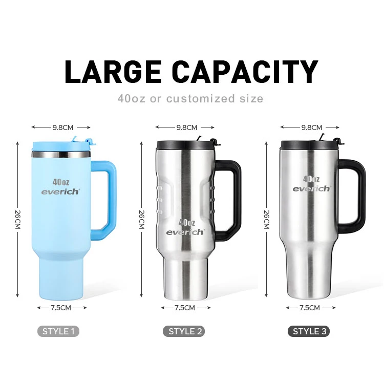 New Eco-Friendly 40oz Stainless Steel Tumbler With Handle Straw Vacuum Insulated 40 oz Travel Camping Mug With Lid