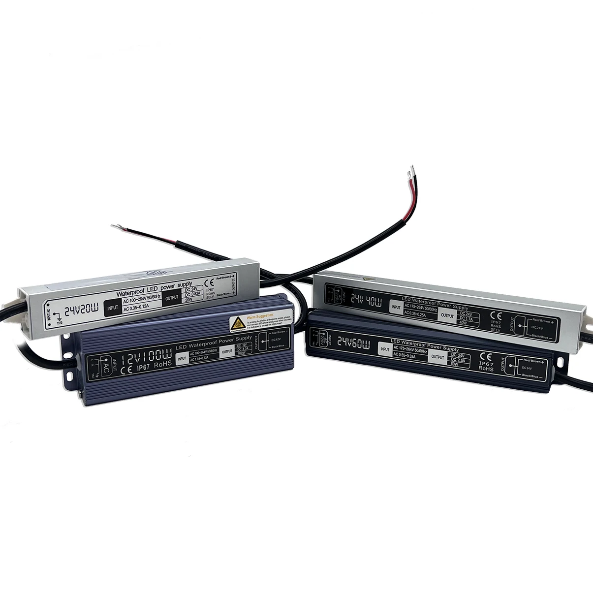Hot sale IP67 waterproof 100-264v ac to dc 24v 12v 20w 30w 50w 60w 100w 150w led power supply