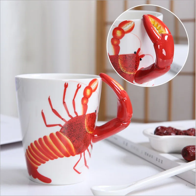 Creative 3d design ceramic coffee mug sea animal Dolphin Hippocampus Crab Lobster Whale