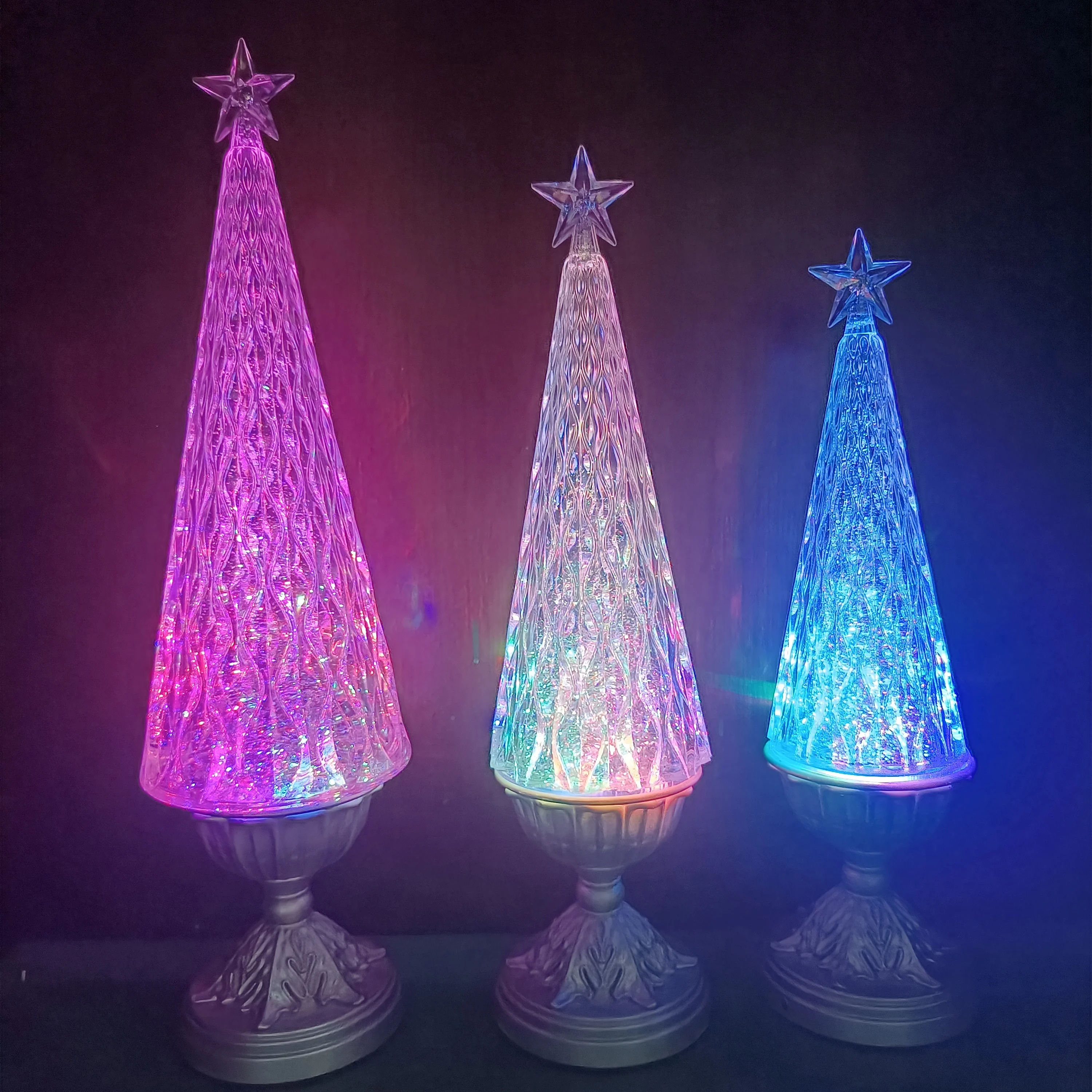 Светодиодная светящаяся батарейка с блестками подарки недорогая пластиковая прозрачная акриловая Рождественская елка
