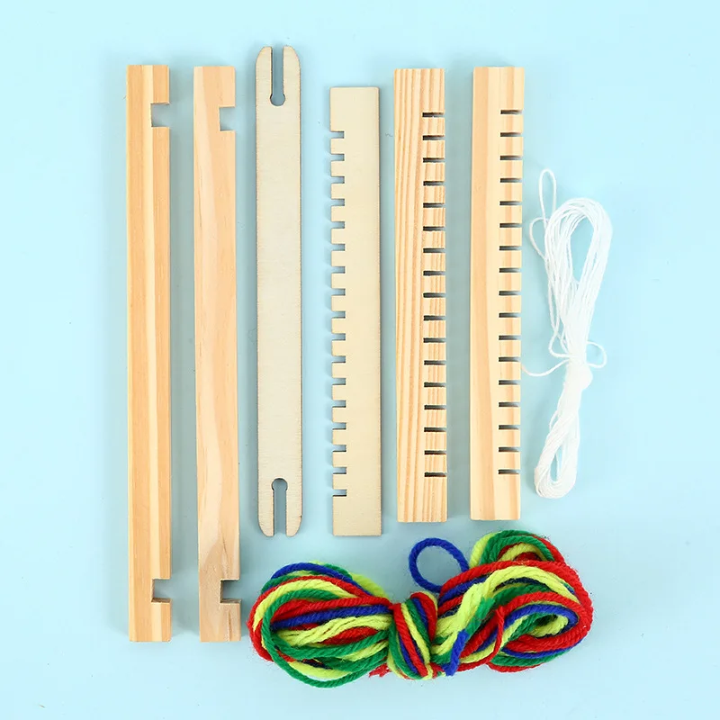 Wooden DIY Assembled Kids Crafts Weaving game Wooden Loom Mini Hand Knitting Wool Toy for Kids