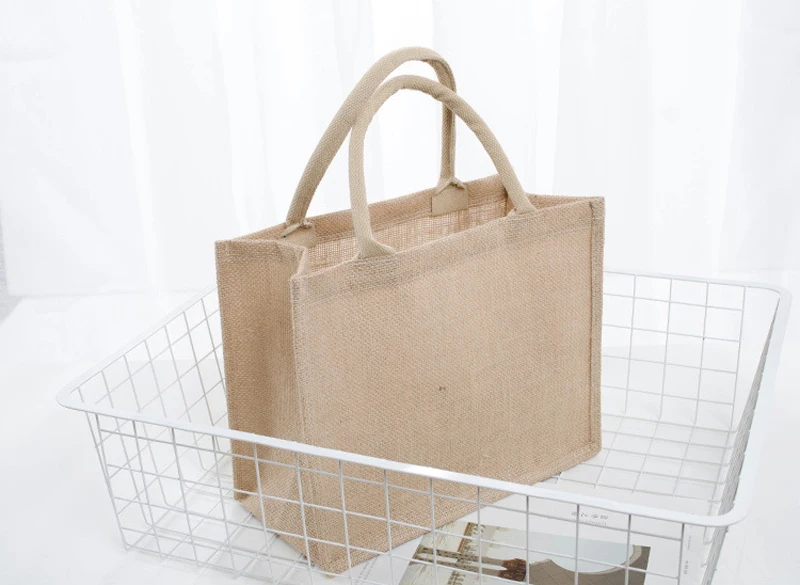 Reusable Gift Customized logo Retro Thick Waterproof  Eco Friendly Jute shopping bag lamination linen tote bag