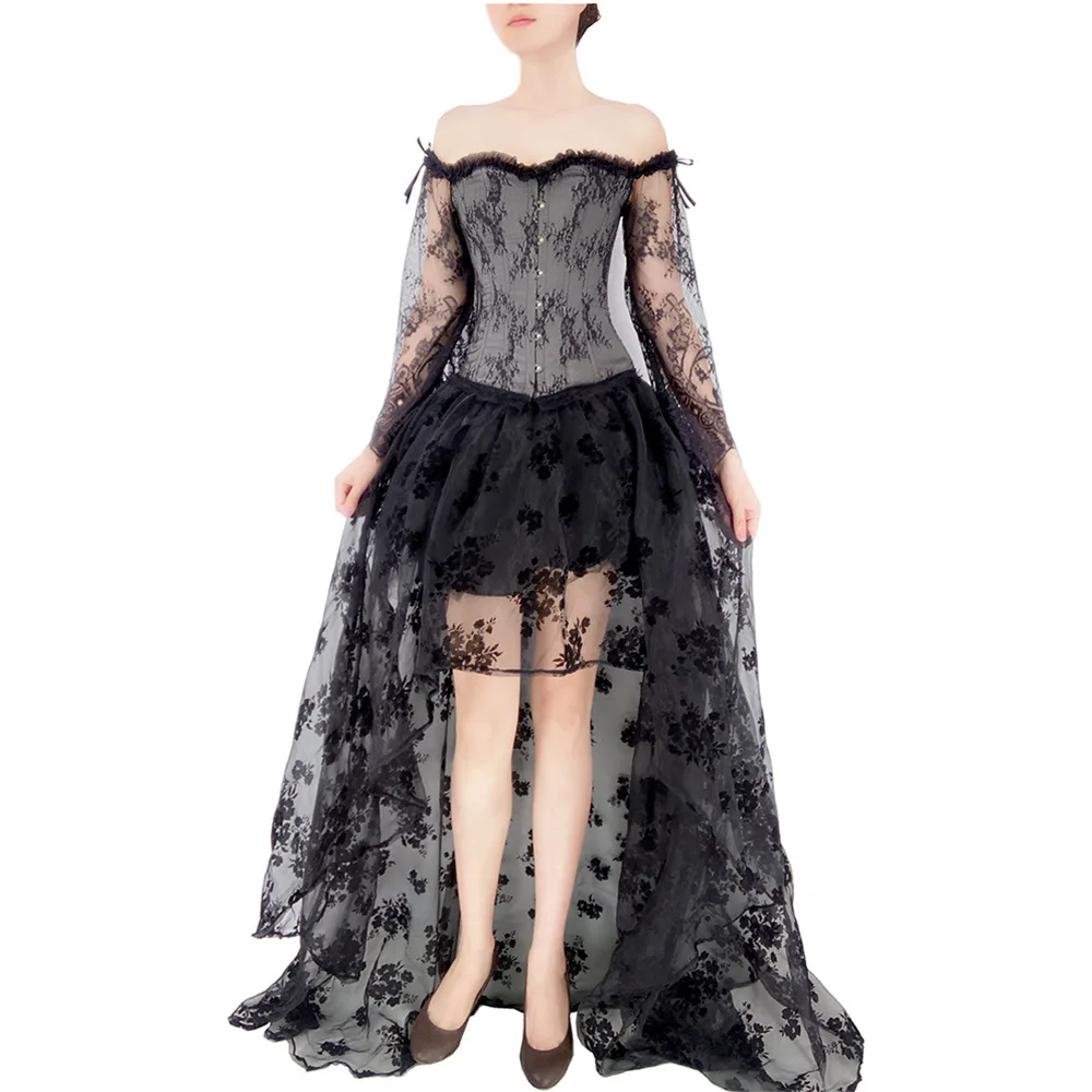 Lace Long Sleeved Fishbone Corset Wedding Parties Waist Cinching Bubble Sleeves Strapless Corset For Outerwear