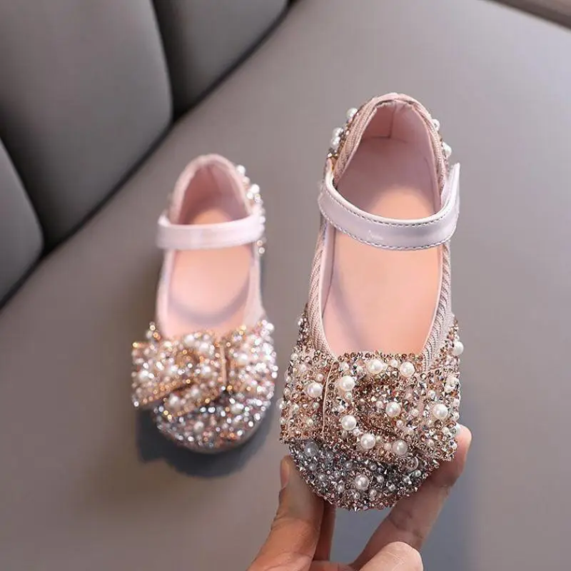 2021 модные детские туфли принцессы со стразами, праздничная обувь на плоской мягкой подошве для девочек, блестящая Детская Классическая обувь