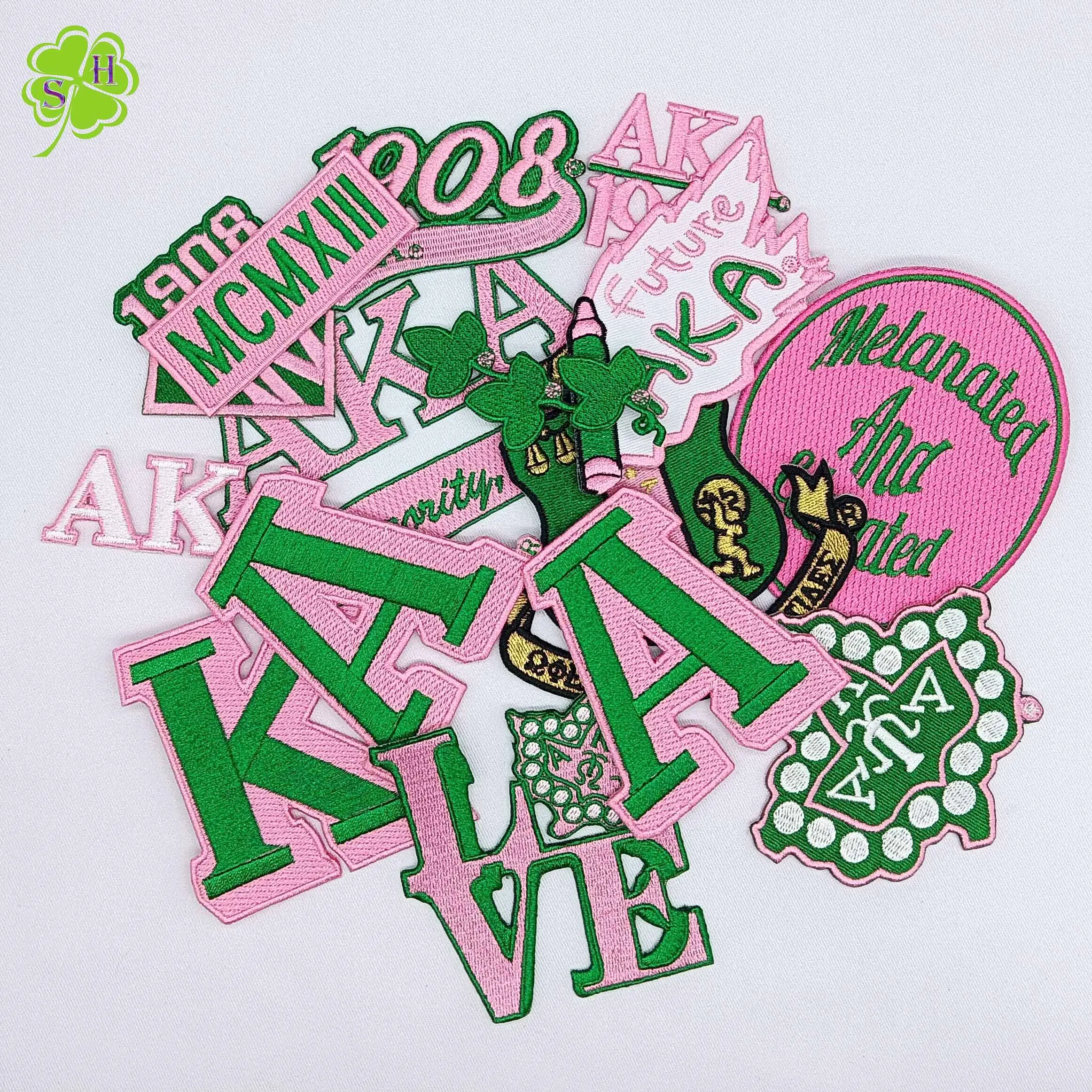 Custom Pink And Green Iron On Patches Sorority Patch Jacket Greek Alpha Sorority Chenille Patches