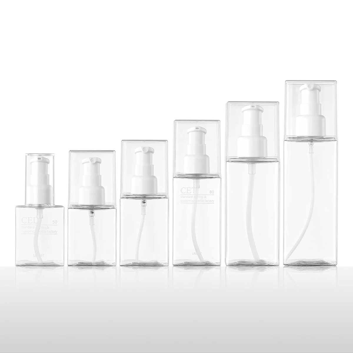 30-150 ml Liquid PETG Square Facial Toner Pump Spray Bottle with Transparent Free Sample Cosmetic Skin Care Packaging MSD