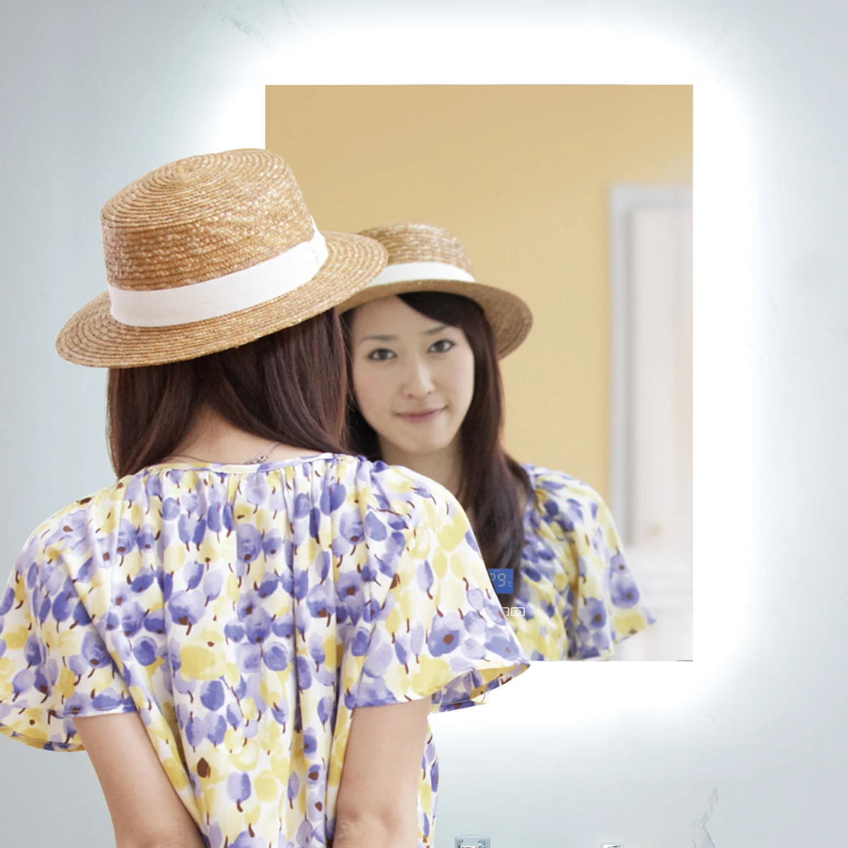 
Hotel Fashion Time Display Smart Bathroom Vanity Mirror With Led bathroom mirror with Defogging speaker 