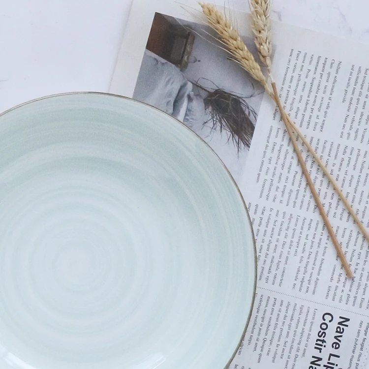
Light green spiral pattern moon soup plate ceramic plate household tableware dish plate 