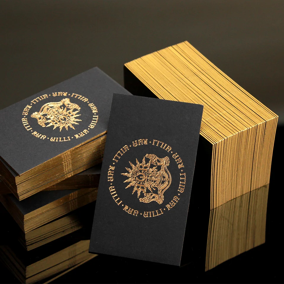 Company Supply Customized Private Embossed LOGO Business Card Gold Foiled Edge Glossy Hot Stamping Printing Name Card