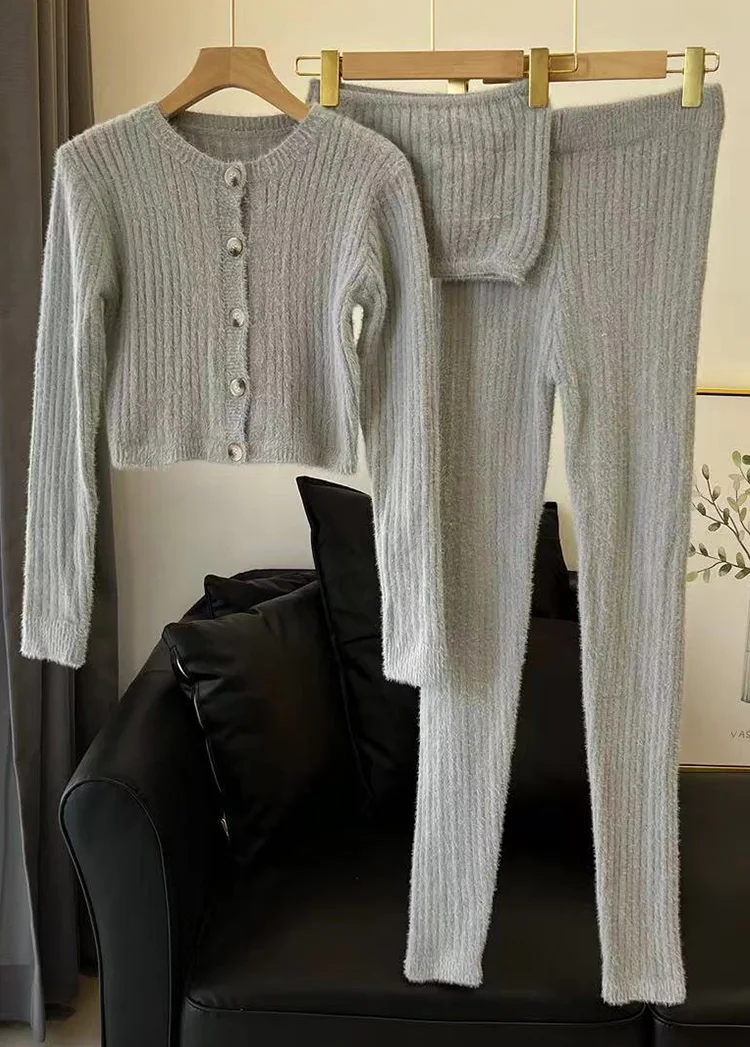 Lounge Sexy Sweater Tank Top And Pants Casual Homewear Outfits Suit Women Winter 2023 Three Pieces Set Cozy Knit Set 3 Piece