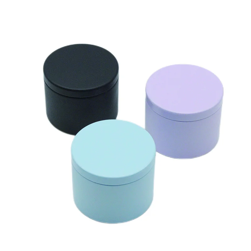 Wholesale custom food empty candle tin containers round tinplate cainster metal matte black 200g 250g tea and candle tin cans