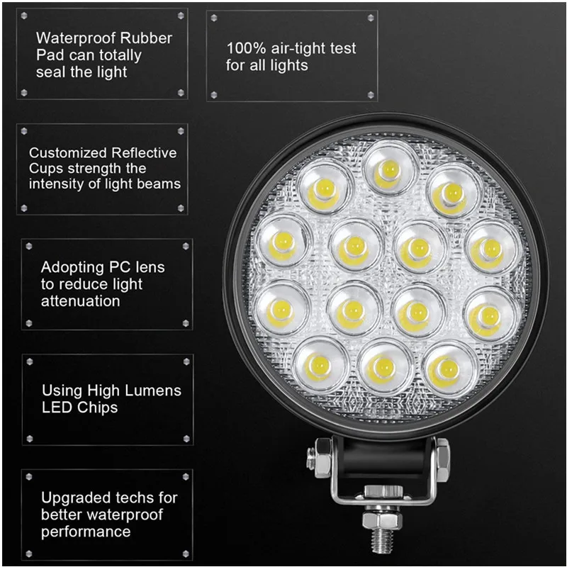 Motorcycle Spotlight 42W 6000K 4200LM Circular Waterproof LED Work Light for Off-Road Suv / Boat / 4X4 Jeep / Truck