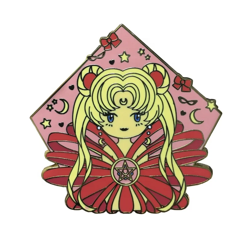 Custom Mini Sailor Moon Enamel Pin With rubber Clutch Hard Enamel Pin Cloisonne Finish For Garments