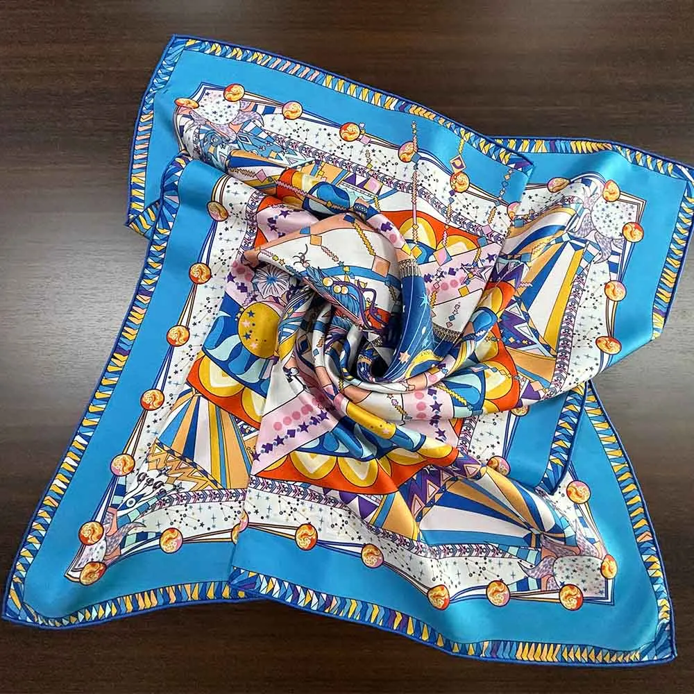 2024 New Spring Fashion Designer 70cm Satin Silk Hair Scarf Elegant Ladies Custom Printing Silk Neck Scarf Head Scarf