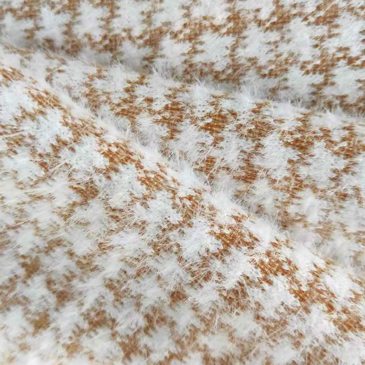 New Fashion Design Pile Plush Texture Houndstooth 61% Polyester 39% Nylon Fleece Knit Jacquard Fabric For Coats