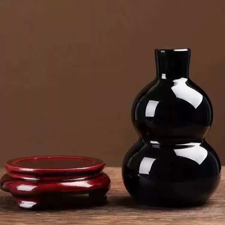 Wholesale Natural crystal glass bottle gourd Black Obsidian Gourd Hand Carved calabash Crystal Gourd For Feng Shui Accessories