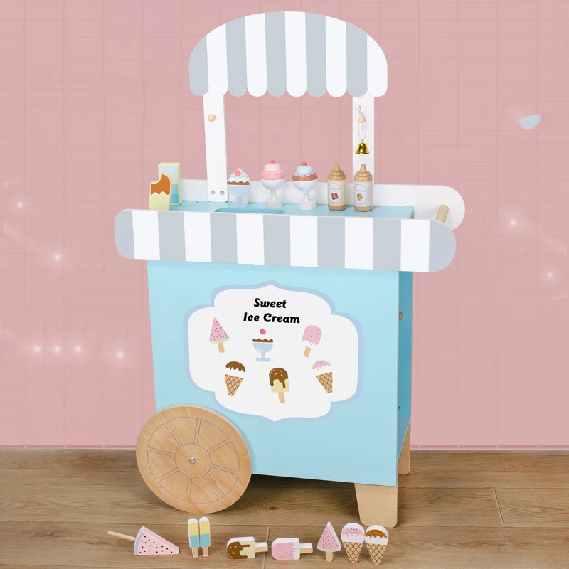 Wholesale Wooden Cone Shopping Cart Toy Plastic Ice Cream Truck Kitchen Toys for Girl