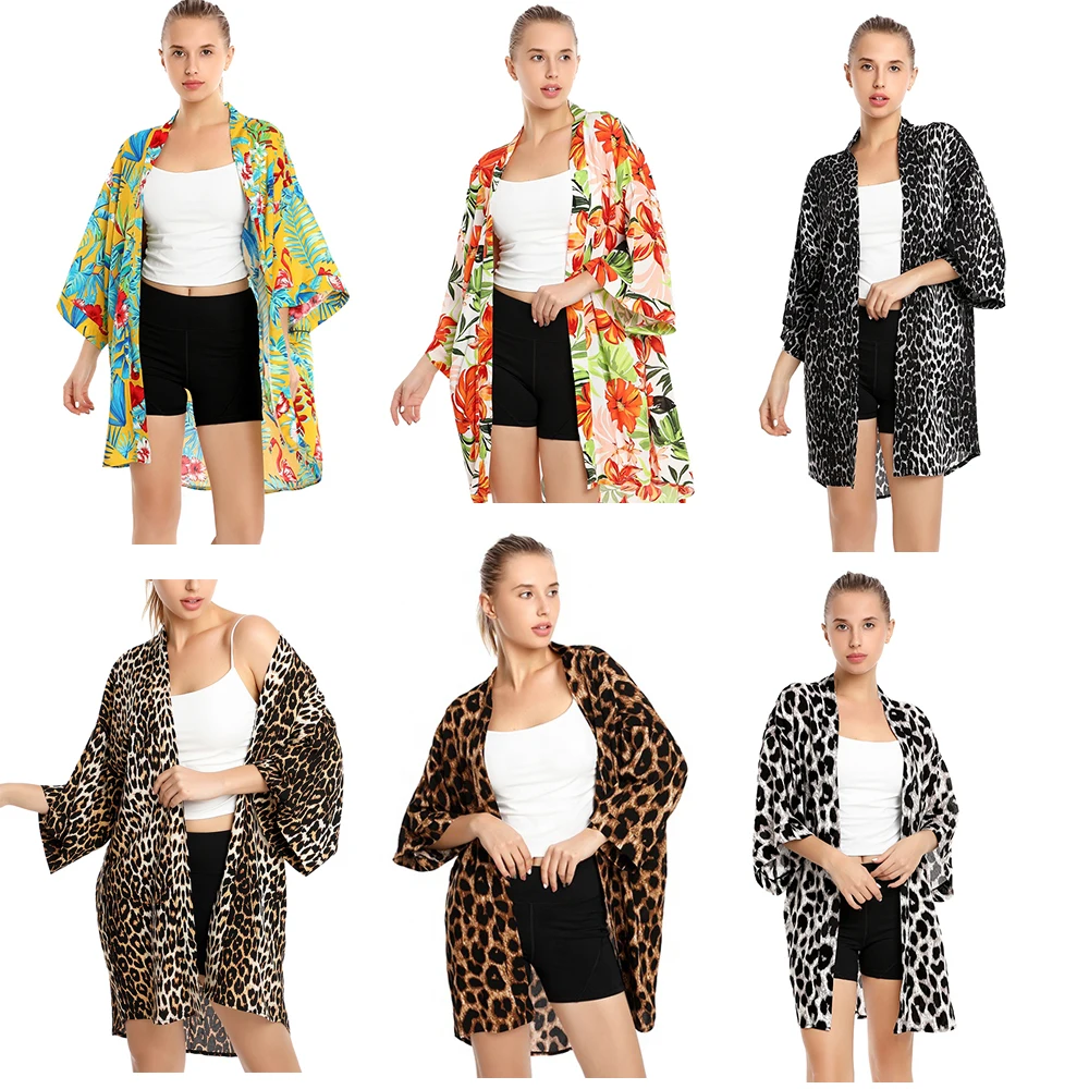 Factory Price Women Blouses Floral Print Kimono Summer Beach Dress Women Kimono Cardigan