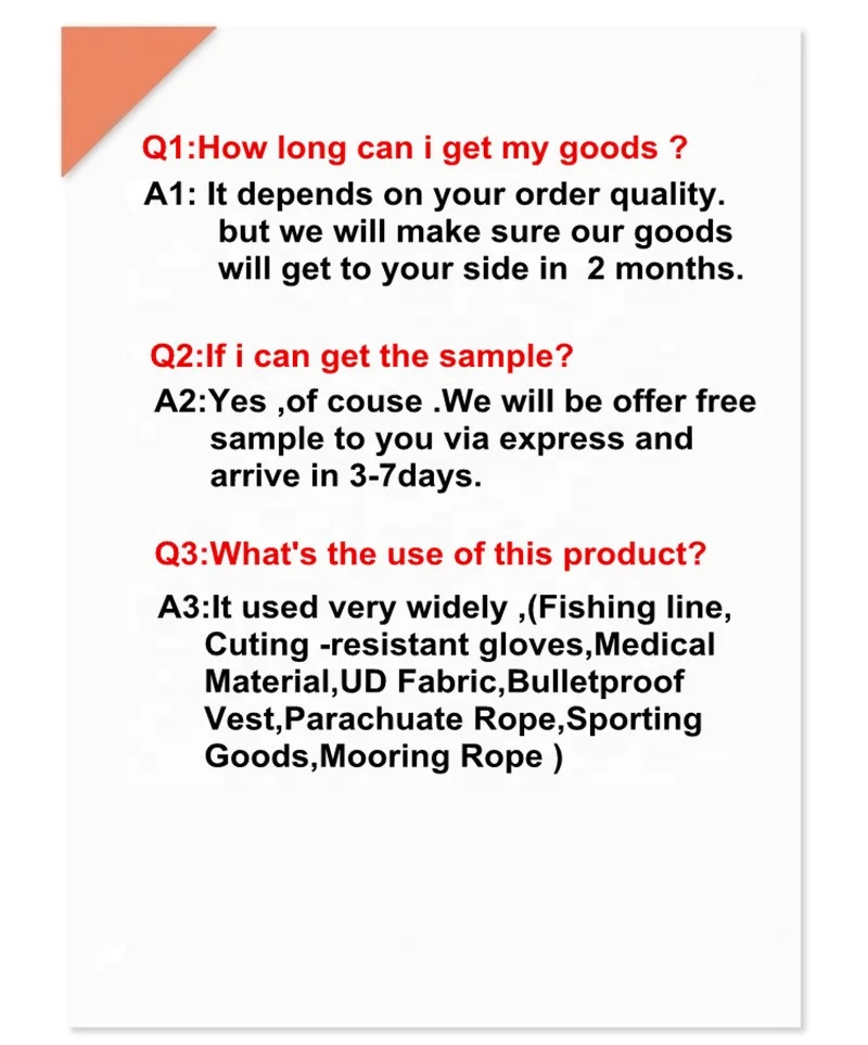 
Zhejiang Manufacturer Color Fiber Yellow High Strength UHMWPE Yarn 15D 