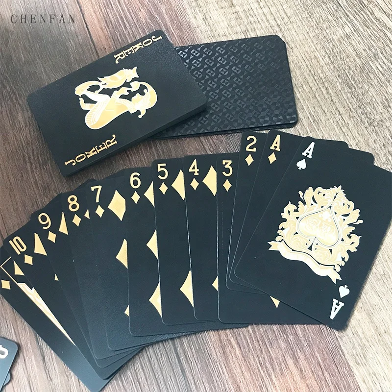 
Manufacturer Wholesale Custom Design Black Poker Cards Gift PVC Waterproof Casino Game Magic Black Foil Playing Cards For Sale 