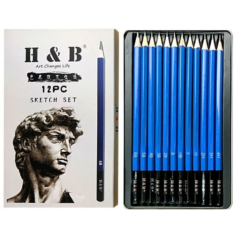 12 pcs Professional Drawing Pencil Set Wooden HB 2B Pencil Sketching Set for Sketch and Draw