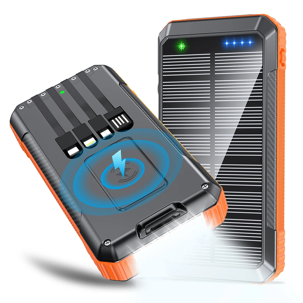 20000mAh solar charging mobile power bank with various fast charging interfaces and supports wireless fast charging