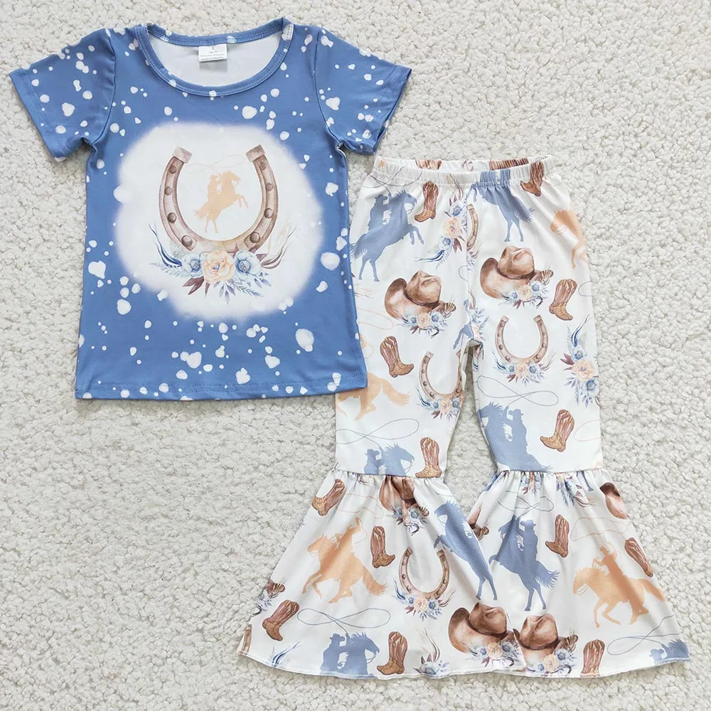 RTS Short Sleeve Adorable Be The Reason Someone Smile Today Popular Floral Print Bell-Pants Toddler Clothing Fashion Baby Set