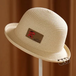 New Men Women Roll-edge Dome R Letter Three-ring Outdoor Sun Visor Ladies Hat Large Straw Brim Hat Womens Fashionable Straw Hats