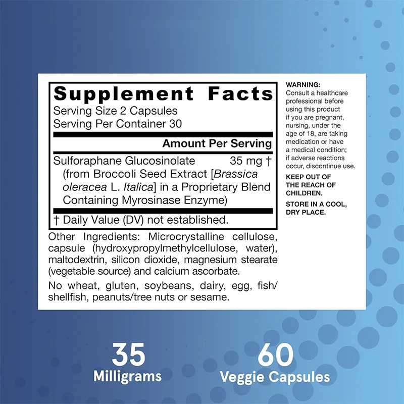 OEM/ODM Private Label 35 мг сульфорафан глюкозинолат капсулы с экстрактом семян брокколи поддерживают здоровье печени