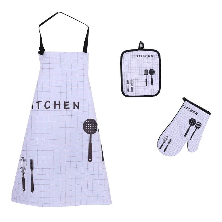 customized logo promotional and gifts items Baking Wear Aprons Oven Mitt pot holder set 4pcs Apron Set Cotton Kitchen Apron Set