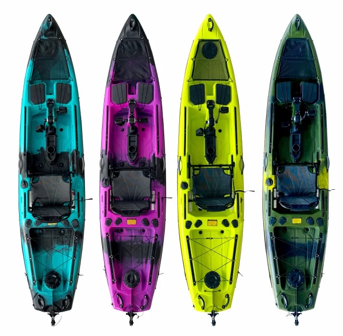 12ft Motor pedal drive single fishing no inflatable kayak3.85M 1 Person Pedal Fishing Kayak With Drive System For Sale