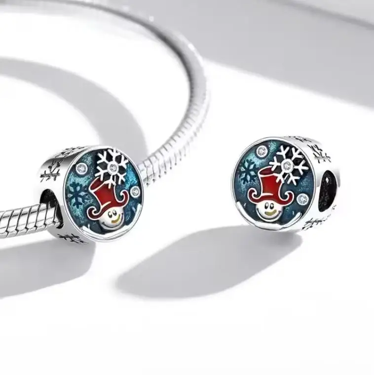 Wholesale 925 Sterling Silver Christmas Stockling Charms Bear Beads Pendant Fit Women Jewelry Bracelet & Bangle Christmas Gift