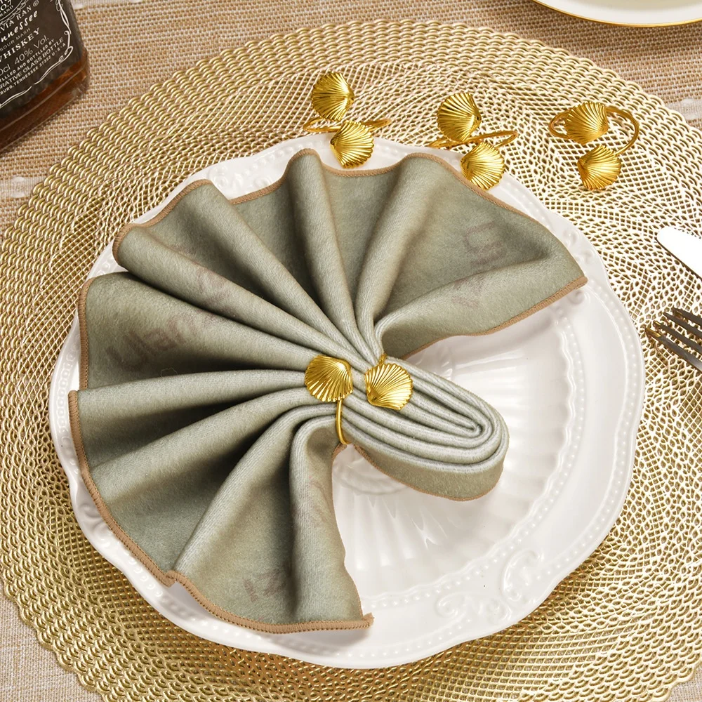 2024 New Fancy Decorative Luxury Wedding Tabletop Rental Party Seashell Gold Metal Napkin Ring