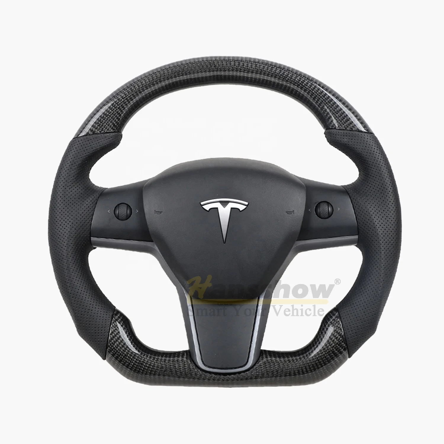 Hansshow High Quality Model 3/Y Carbon Fiber Round Steering Wheel For Tesla Custom Steering Wheel Upgrade