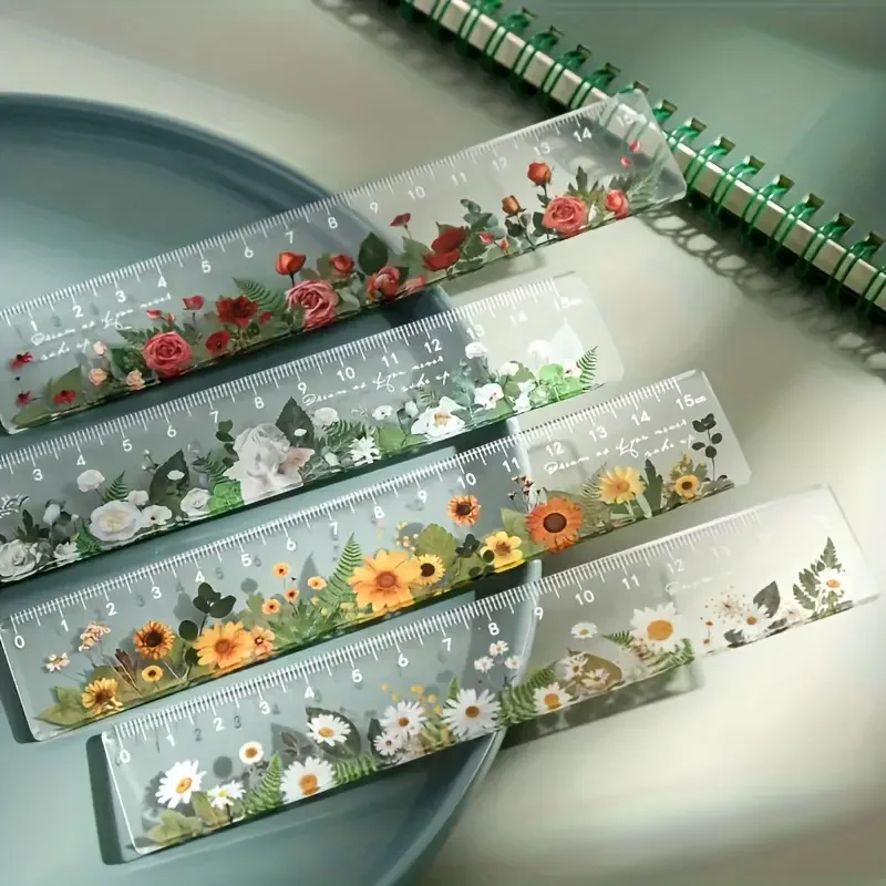Durable Clear Acrylic 6-Inch School Ruler with Centimeters, Easy-to-Read Plant-Themed Stationery for Office, Journaling