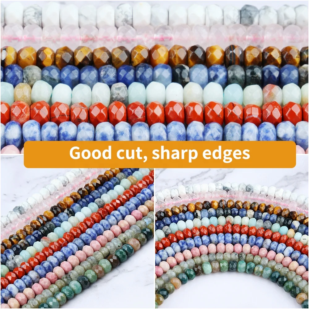 Wholesale Natural 4*6mm Faceted Rondelle Beads for Jewelry Making Labradorite Agate Lapis Crystal Quartz Amazonite Tiger Eye