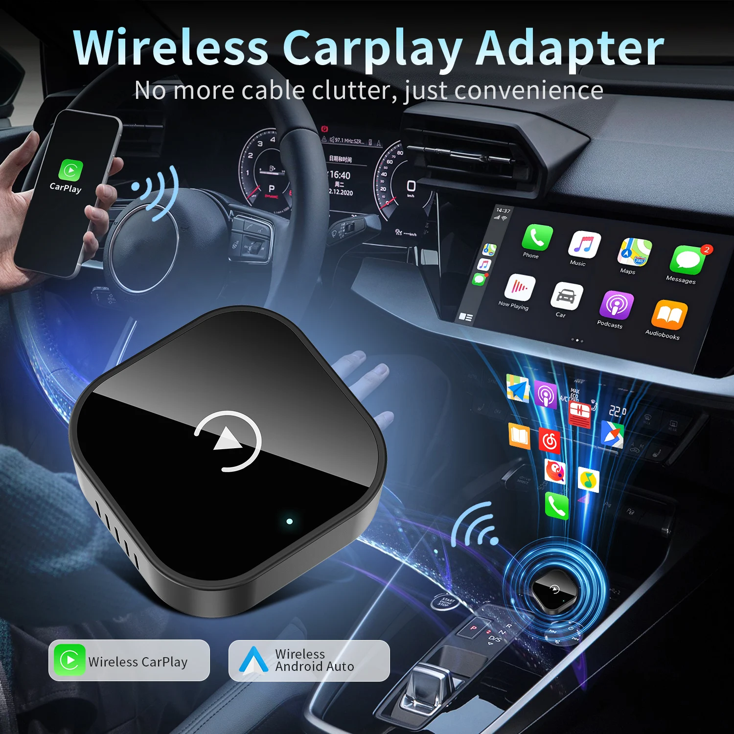 Wired to Wireless Adapter Converter for OEM Factory Wire Car Adapter Android Auto CarPlay Android Fast Connect Universal