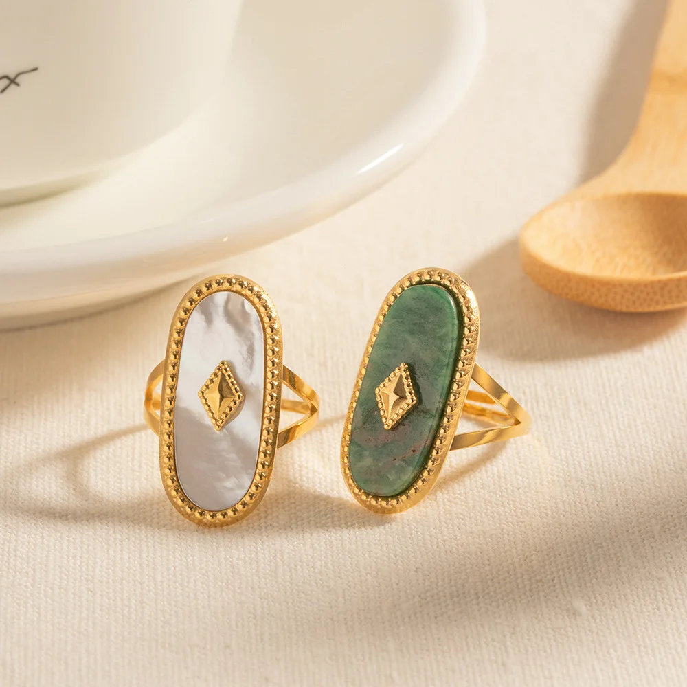 French Retro Palace Style Adjustable Open Ended With Jade Ring Stainless Steel Wholesale