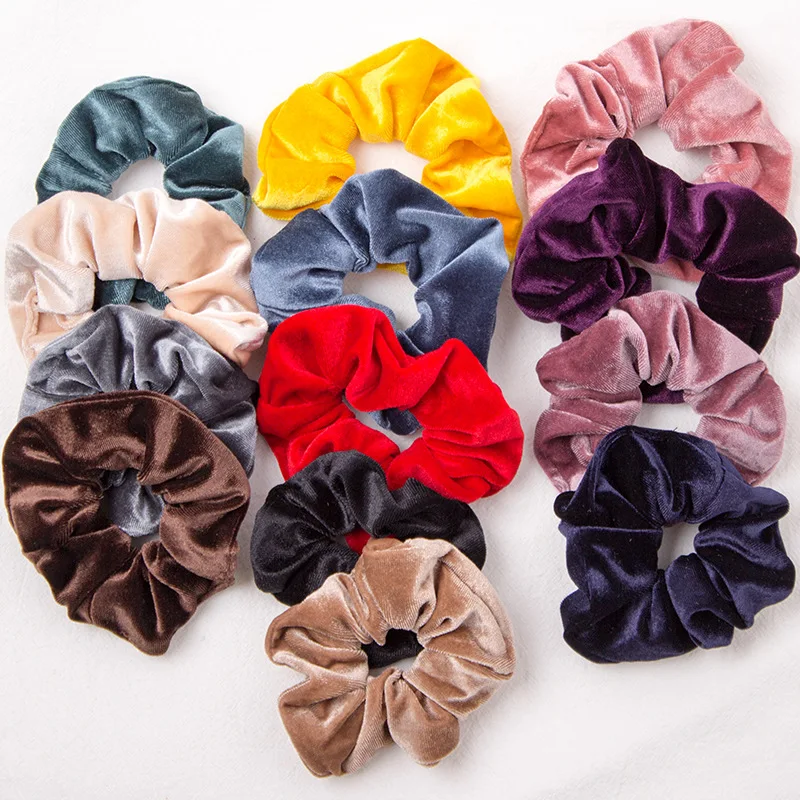 2021 New Fashion Girls Hair Tie Solid Color Rubber Band Stain Hair Tie Elastic Velvet Hair Scrunchies