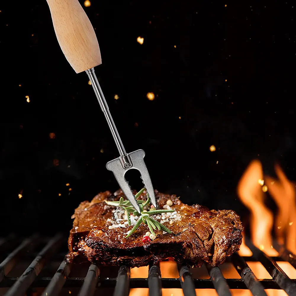 Kongbo Marshmallow Roasting Sticks Wooden Handle 32 Inch Telescopic BBQ Fork Sticks