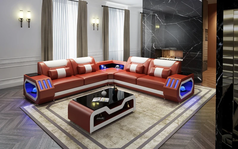 Modern combination living room sofa set top quality top grade Italy leather sofa