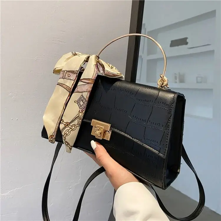 Western Style Stone Pattern Handbags New Simple Fashion Shoulder Bag  with Silk Scarf Wholesale PU Womens Bags