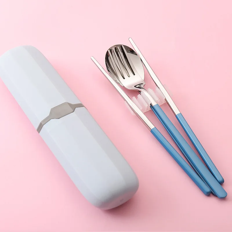 Creative Portable Stainless Steel Cutlery Set Spoon Fork and Chopstick Student Outdoor Travel Gift Set Tableware