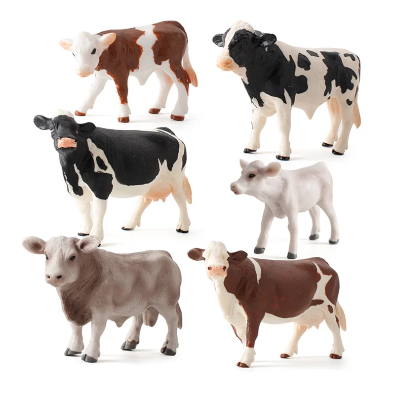 Simulation Mini Plastic Wild Animal Cow Toys Model for Kids Gifts Small Funny Brown White Cow Animal Toy Figurine for Home Decor