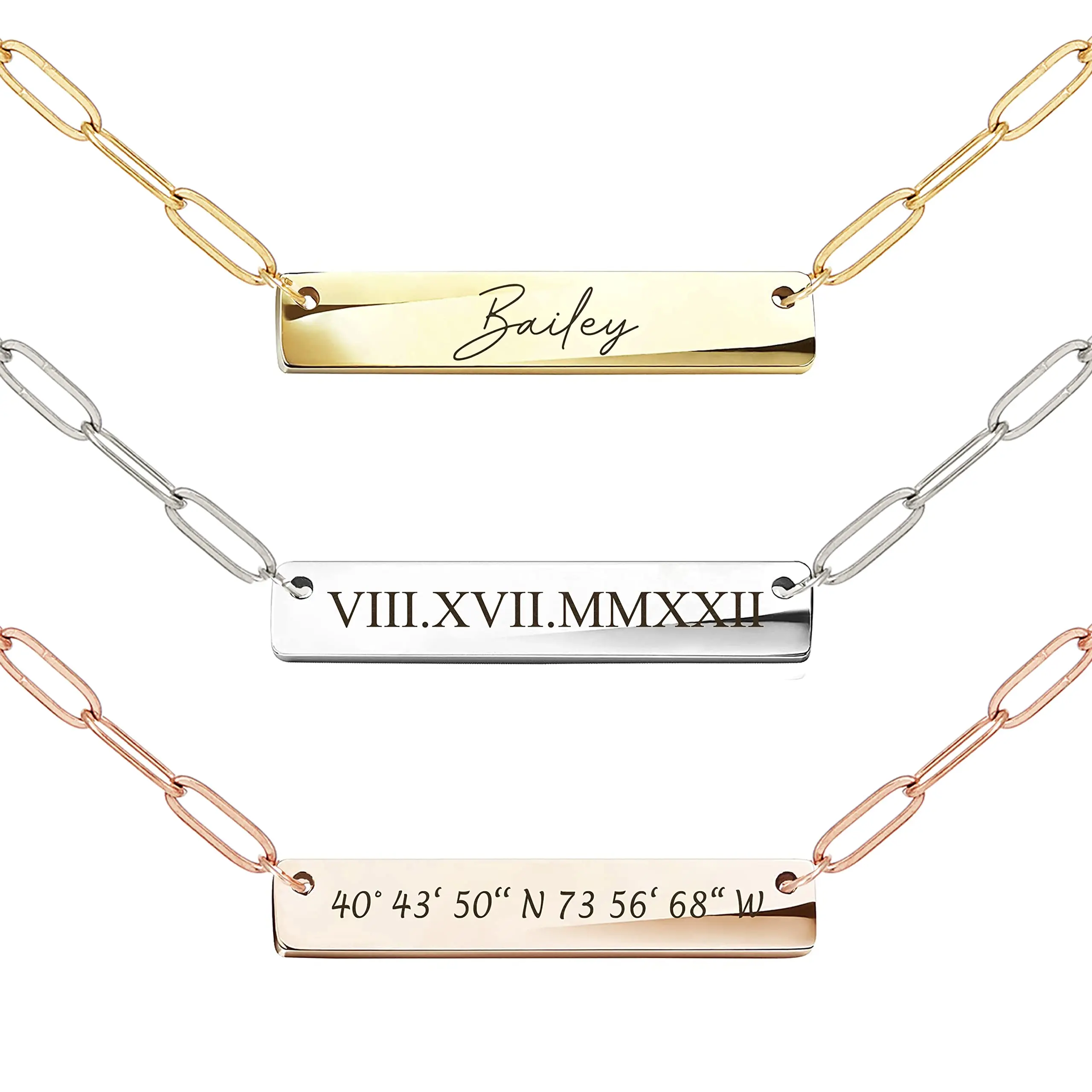 Coordinate Necklace Paper Clip Chain Necklace Personalized Gift For Mom Engraved Name Necklace Specialty Chain Jewelry