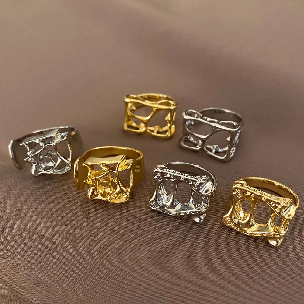 Vershal C-243 New Arrival 18k Gold Plated Personalized Geometric Hollowed Square Finger Ring