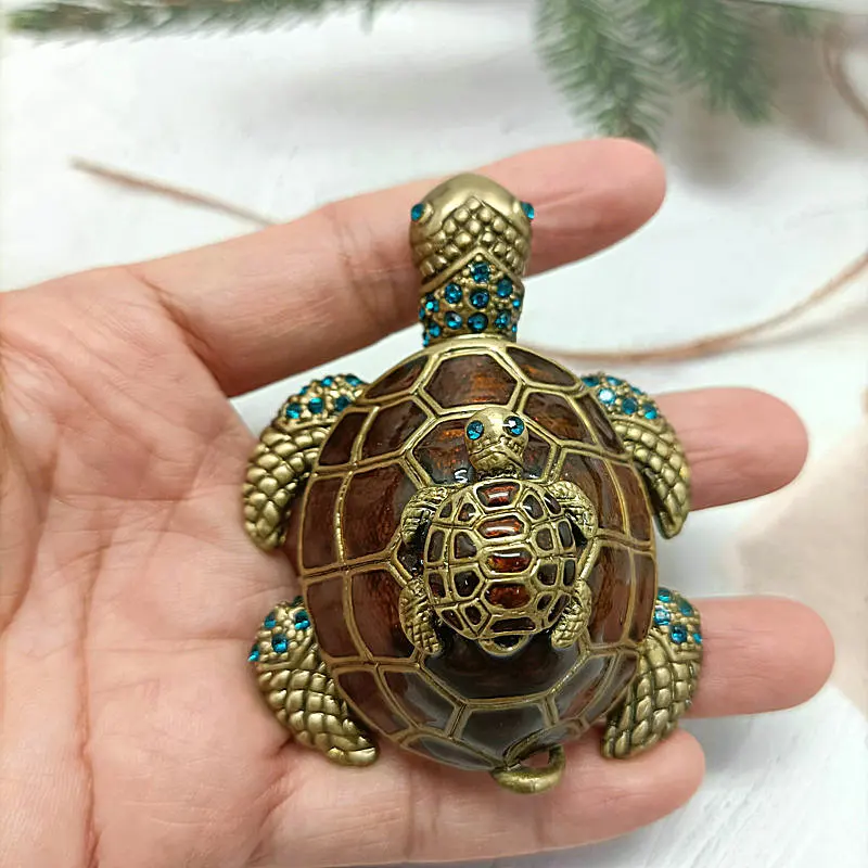 SHINNYGIFTS Handmade Metal Pewter Turtle Trinket Box Metal Box Home Decorative Jewelry Gift Box