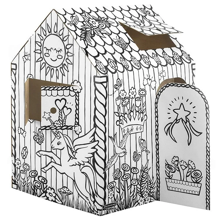 Cardboard Bankers Box at Play Color in Unicorn Playhouse Cardboard Playhouse Craft Activity for Kids and Families