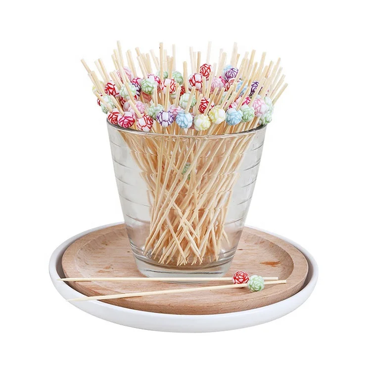 Disposable 100pcs Pack Colorful Acrylic Bamboo Rose Cocktail Picks