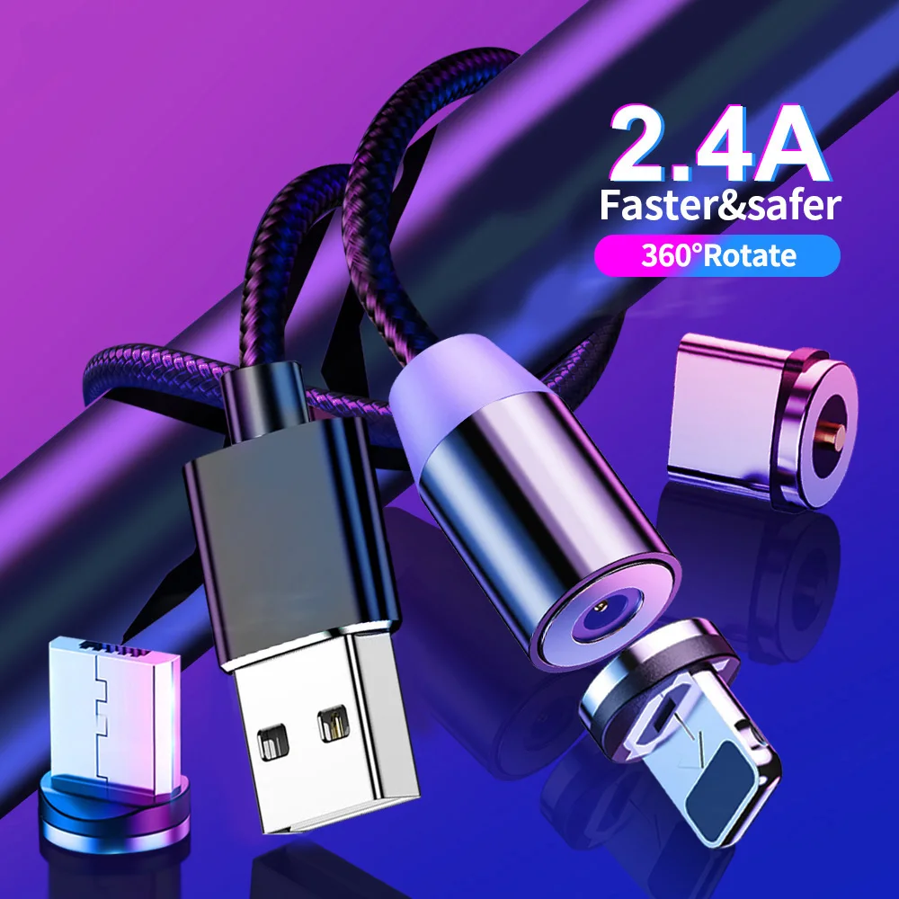  Магнитный зарядный кабель с поворотом на 360 градусов micro usb Тип c для телефона типа быстрой зарядки usb-кабель возможностью передачи